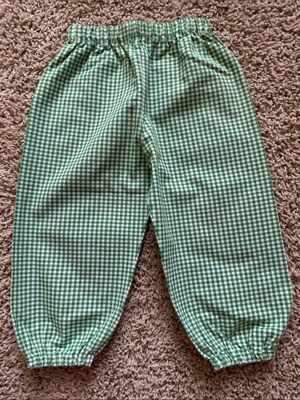 Kids Green Gingham Elastic Waist Pants